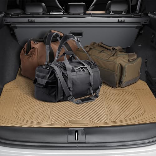 CAR PASS Heavy Duty Rubber Floor Mats Gray Car Mats Full Set with Trunk Cargo Liner - Universal Waterproof Floor Mats for Car SUV Truck, Durable All Weather Automotive Liner Mats (All Beige) - color: Beige Cargo Liner