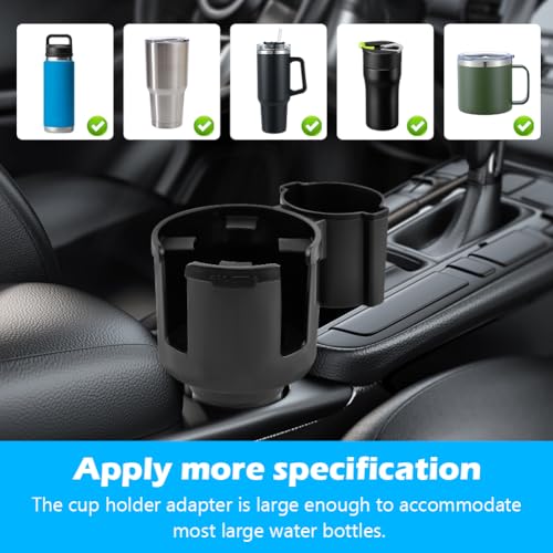 2-in-1 Car Cup Holder Expander with 4 Hooks - Upgraded Adjustable & Expandable Base, Offset Option, Versatile Car Accessories Fits Yeti, Hydroflask, Large Water Bottles