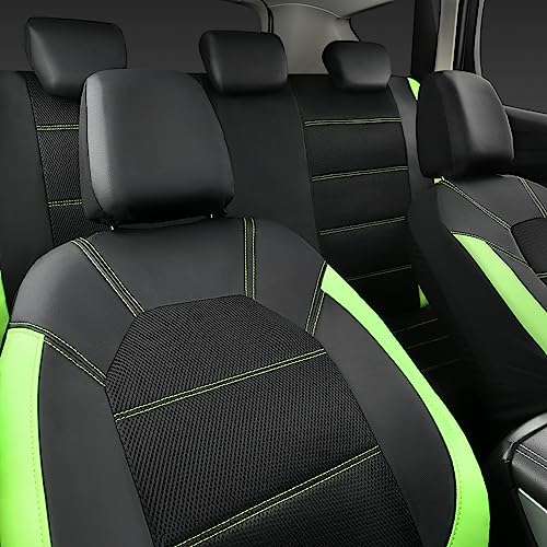 CAR PASS Luminous Green Leather seat Covers Universal Sport car seat Cover, 5mm Composite Sponge Inside, Airbag Compatible fits Most Cars, SUVs,Trucks,Vans (Full Set,Black with Green) - color: Black Green, size: Full Set