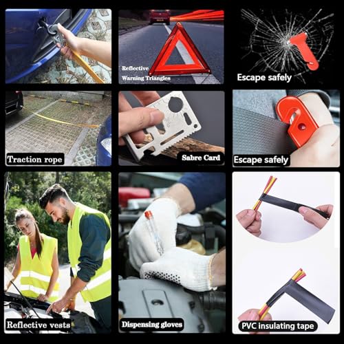 HAIPHAIK Emergency Roadside Kit for Car,Emergency Kits for Vehicles,Jumper Cables headlamps car Glasses Holder,Roadside Emergency Kit Women Men - size: xxl-24