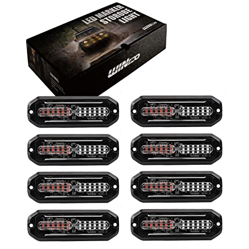 WINECO Red/Blue 8pcs Ultra Slim LED Emergency Strobe Police Lights, Surface Mount Grill Grille Hazard Safty Warning Flashing Light for Volunteer Trucks Vehicles - color: Red Blue