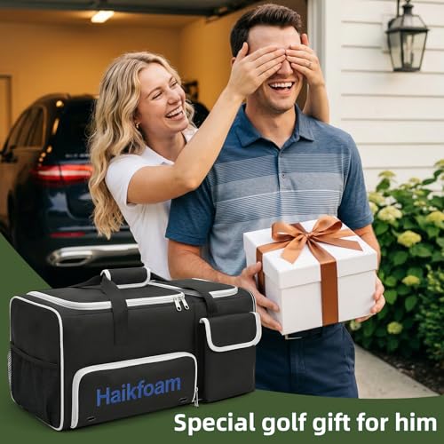 Golf Trunk Organizer, 2-Layer Car Trunk Locker with Ventilated Shoe Compartment for 2 Pairs, Adjustable Dividers, Multi-Pocket Storage for Balls Tees Gloves Towels