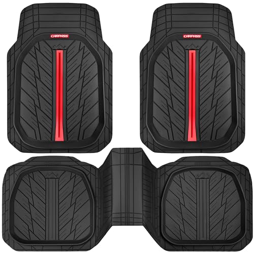 CAR PASS Tire Tread DeepDish Rubber Floor Mats for car Heavy Duty car mats All Weather, Universal XL~M Trim to Fit for Truck SUV Vehicle Automotive, Waterproof car mats 3 Piece (red Black) - color: Red Black