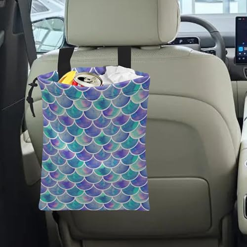 Car Trash Bag Hanging Mermaid Rainbow Scales Car Trash Can Waterproof Garbage Bag Hanging for Car Back Seat - color: Mermaid Rainbow Scales