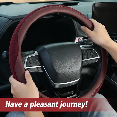 ZHOL Steering Wheel Cover,Premium Microfiber Leather,Non-Slip Breathable and Sweat-Resistant,Universal 15 Inch Steering Wheel Cover for Men and Women(Red) - color: Red