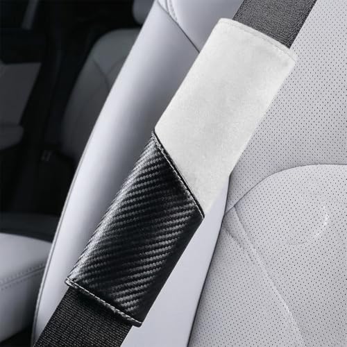 2PCS Car Seat Belt Cover, Soft Carbon Fiber Suede Breathable Vehicle Seat Strap Shoulder Cushion, Comfortable Automotive Interior Seatbelt Mat Pad, Universal for SUV Van RV (Black/White) - color: Black/White