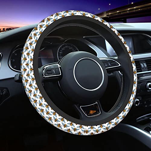 Swono Bee Cute Steering Wheel Cover Universal 15 Inch Cartoon Bees Black and Yellow Neoprene Car Steering Wheel Covers Stretchy Car Accessories for Women - color: multi-054