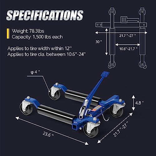 TUFFIOM Car Wheel Dolly Set of 4, Heavy Duty 6000 Lbs Capacity Vehicle Positioning Jack, Anti-Slip Foot Pedal&360° Swivel Casters for SUV Truck Boat Repair Moving,Black-Blue - color: Black-blue
