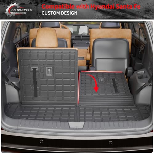 Cargo Mat Compatible with 2024 2025 2026 Hyundai Santa Fe Trunk Liner Cargo Liner TPE All Weather Back Seat Cover Protector Santa Fe Accessories (2024-2026,Trunk Mat with Backrest Mat) - style: For Hyundai Santa Fe | 2024-2026