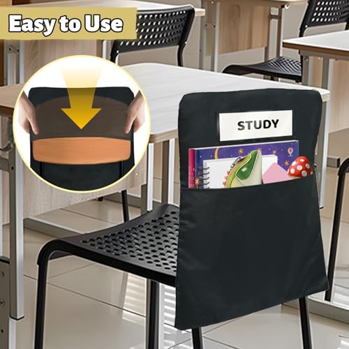 24 Pack Chair Pockets for Classrooms, 16 x 19 inch Pocket Chart Back of Chair Organizer for Kids with Name Slot, Seat Sacks for Classroom Chairs Seat Storage (Black, 24Pack)