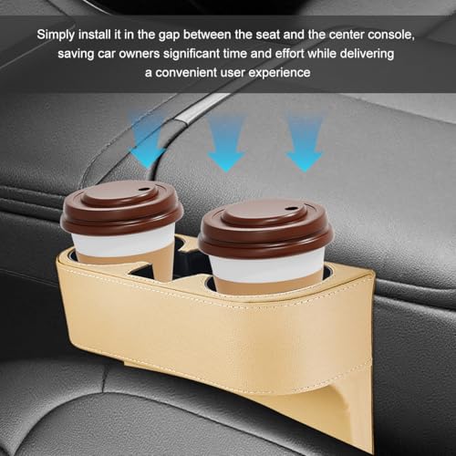 Car Seat Gap Filler Organizer, Multifunctional Auto Console Side Storage Box with Cup Holder, Universal PU Leather Cup Holder Front Seat Crevice Filler for Car Truck SUV (Beige) - color: Beige