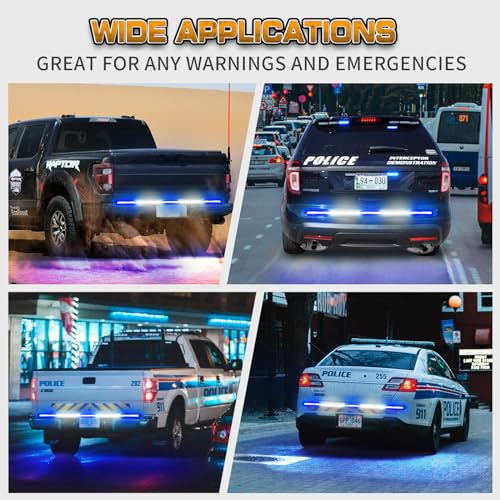XRIDONSEN 60 inch Blue White Emergency Lights Strip 360 LED Truck Tailgate Rear Window Police Firefighter Lights Strobe Flashing Warning Hazard Safety First Responder for Vehicles Pickup Trucks - color: Blue/White