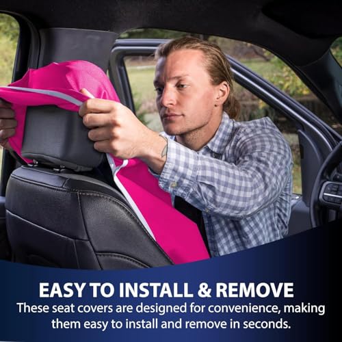 Dri Seats Waterproof Car Seat Cover – Premium Sweat Towel with Slip Resistant Backing for Front Seats in Cars, Trucks, SUVs – Universal Seat Covers & Liner, Easy Install (Fuchsia, Large) - color: Fuchsia, size: Large
