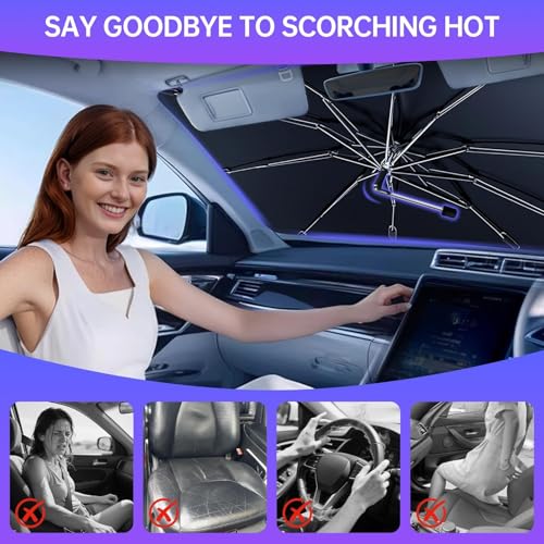 2026 Windshield Sun Shade Umbrella, Foldable Car Sunshade for Mid-Size Sedan, 360 Rotating Automotive Interior Sun Protection for 99% Heat UV Blocking, Auto Heat Shield Accessories(Medium) - size: Medium