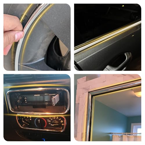 Automotive Chrome Trim Molding, 15MM Wide Car Decorative Protect Strips, Car Body Self Adhesive Anti Collision Strips, Universal Exterior Trim Strips for Motor Truck RV Door Window Bumper