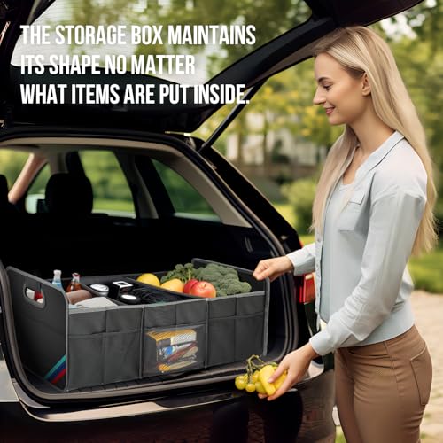 XL Car Trunk Organizer, 4 Compartments, 94L Capacity, Oxford Polyester 600D Material, Easy Fold and Store, Prevents Sliding - size: XL Storage Box -80
