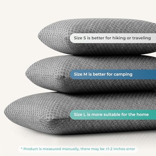 Travel Pillow Memory Foam Pillows, Camping Pillow-Compressible Medium Firm, Breathable Cover, Ideal Backpacking Hiking, Bed Pillows, Airplane and Car (Dark Grey, L) - color: Dark Grey, size: L-23.6*15.7in