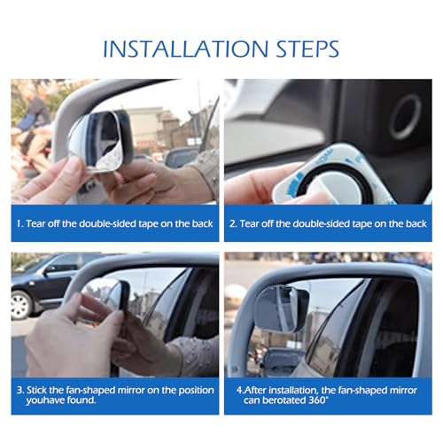 2 PCS Car Blind Spot Mirrors, HD Fan Shaped Glass Frameless Convex Rear View Mirrors, Stick on Adjustable Wide Angle Reverse Assist Mirror, Universal for Car SUV and Truck (Transparent)
