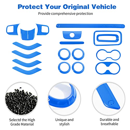 CheroCar 18PCS Interior Trim Kit for Jeep Wrangler JK JKU 2011-2018 4 Door,Steering Button Frame, Air Conditioning Vent Trim Cup Holder Cover,Gear Shift Knobs Frame,Blue… - color: Blue