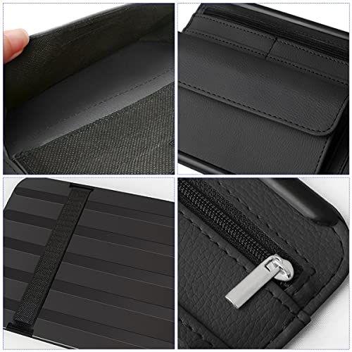 Car Sun Visor Organizer, Car Visor Pocket Wallet Pouch Holder, Vehicle Sunshade Glasses Case Storage Bag with Multi-Pocket Net Zipper, Auto Interior Accessories Universal for SUV Truck Van (Beige)