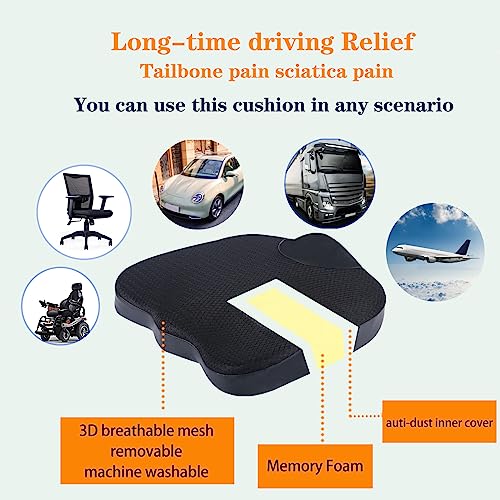 Decompression Cushion, Comfort Memory Foam Seat Cushion for Car Seat Drivers, Tailbone (Coccyx) Pain Relief Cushion, Office Chair Cushion (Gray) - color: Gray