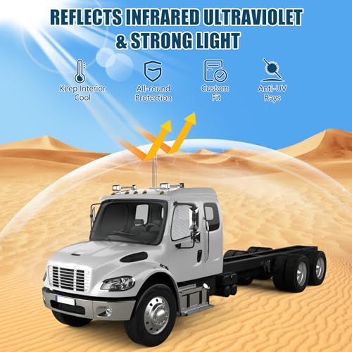 Side Window Sun Shade for Freightliner Business Class M2 S22002-2026, Custom Fit 210T Reflective Sunshade for Semi Truck, 6-Layer Heat Insulation Privacy Protector, Block 99% UV Rays, 2PCS - size: Freightliner Business Class M2 S2 2002-2026