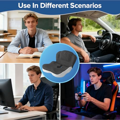 Urban Deco Memory Foam Seat Cushion, Office Chair Seat Cushion with L-Shaped Design, Ergonomic Back and Seat Pad Cushion for Car, Driving, Office, Black+Grey - color: Black+grey