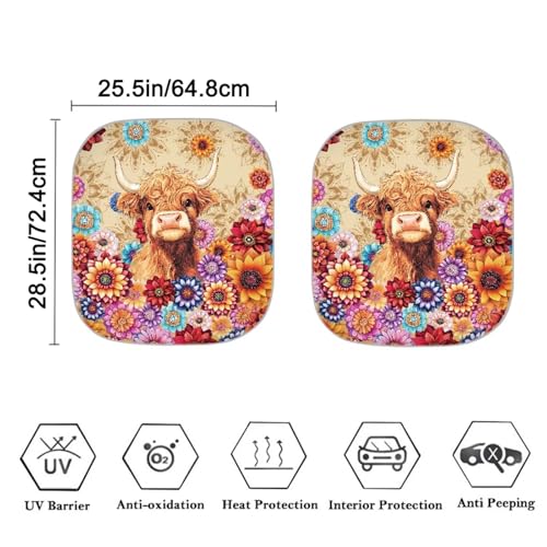 Highland Cow Windshield Sun Shade 2 Piece Mandala Flower Windshield Sunshade Sun Visor Protector Sun Reflector Blocks UV Sun and Keeps Your Vehicle Cool - color: Highland Cow Mandala Flower