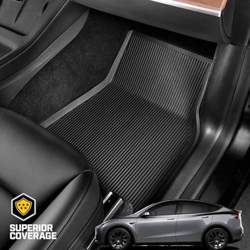 Cat® JustFit™ 3D Floor Mats for Tesla Model Y 2020–2024 Custom Fit All Weather Floor Liners, Heavy Duty Rubber Mats for Tesla Model Y – Premium Tesla Accessories for Full Interior Protection - style: Tesla Model Y (2020-2024)