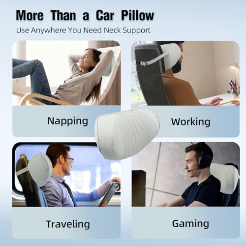 Car Neck Pillow 2-Pack - Premium Memory Foam Headrest with Soft Nappa Leather Feel, Ergonomic Support for Long Drives, Fits Most Vehicles (2, Grey) - color: Grey