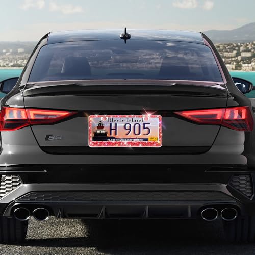 OKLPF Rhinestone Bling License Plate Frames for Women - Sparkle with Glitter Crystals & Diamond Bedazzled License Plate Cover, Fits Standard US Plates, Comes with Anti-Theft Screws & Gift Box(Red) - color: Red, size: 2pc