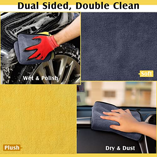 Nuenen 20 Pcs Microfiber Car Drying Towels Microfiber Cleaning Cloth 800 GSM Thick Plush Cleaning Dusting Cloth Auto Detailing Absorbent Towels Rags for Car Household Kitchen Window(Grey and Yellow) - color: Grey and Yellow