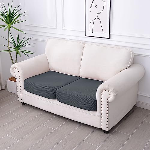 hyha Waterproof Couch Cushion Covers, Washable Sofa Cushion Slipcovers, Thick Stretch Jacquard Fabric, Couch Sofa Covers for Pets with Elastic Bottom (2 Pieces, Grey) - color: Grey, size: 2PC
