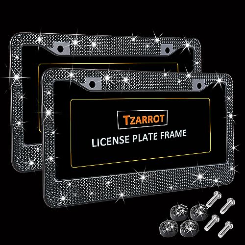 Black Bling License Plate Frame for Women Men, 2 Pack Black Rhinestone Diamond License Plate Frame, Glass Crystal Black Glitter License Plate Frame, Metal Black Sparkly License Plate Frames - color: Black, size: 2