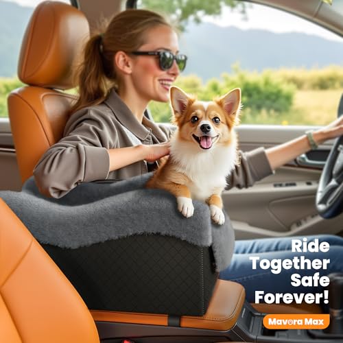 Portable Small Dog Seat for Car, Luxury Center Console Dog Car Seat Booster with Safety Tethers, Anti-Collapse Pet Travel Carseat for SUV, Truck (Black/Grey) - color: Black/Dark Gery