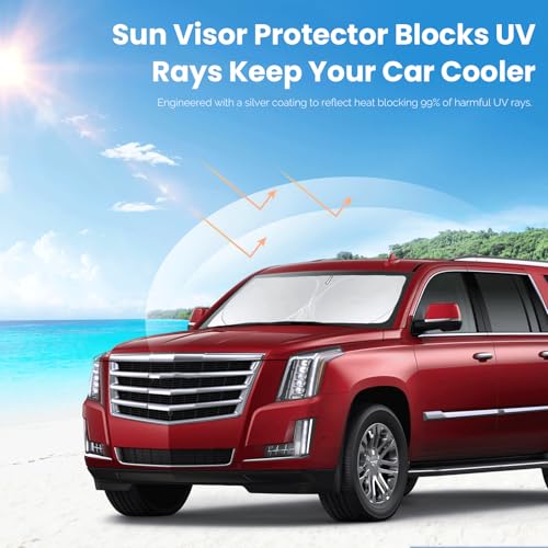 Custom Fit Escalade Windshield Sunshade for Cadillac Escalade Accessories 2021-2023 2024 2025 2026 Front Window Shades Cover for Windshield Sun Visor Screen Protector 210T Reflective Blocks UV Rays - size: fit Escalade 21-26