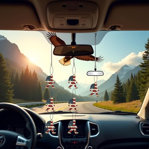 6 Pcs USA Flag Bigfoot Sasquatch Car Air Fresheners, Funny Hanging Air Fresheners Long Lasting Cute Car Mirror Scented Hanging Decoration Ornaments Gift Interior Accessories for Men Women