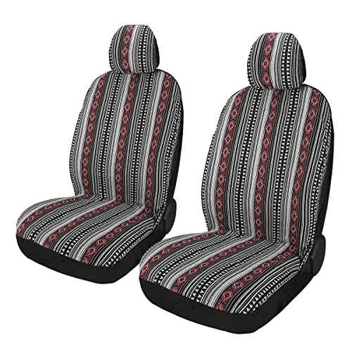 Baja Saddle Blanket Car Seat Covers 4PCS Front, Breathable Washable Striped Woven Automotive Vehicle Seat Cover, Universal Boho Seat Cover for Sedan, SUV, Truck, Airbag Compatible - color: Red and White, size: Front
