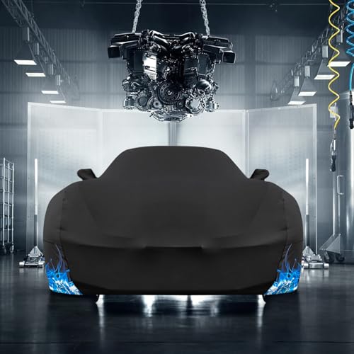 Erato Indoor Car Cover – Elastic Full Coverage Stretch Breathable Dustproof for Underground Garage, Car Show, Flame Pattern, Fits Full-Size Sporty Car up to 181 Inches, Custom-Fit Style, Black - size: L-Sport Car