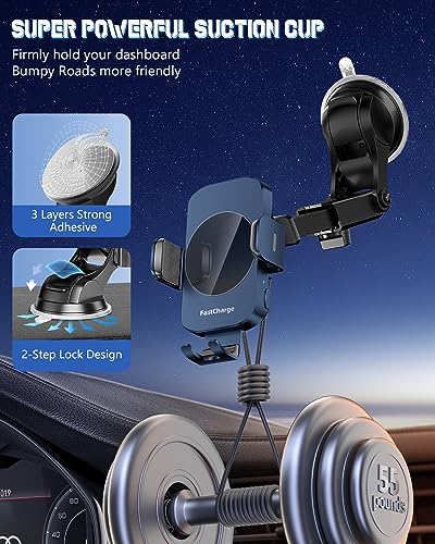 BothLin Wireless Car Charger, Fast Charging Phone Holder 3 in 1 Phone Mount Auto Clamping Car Accessories Compatible with iPhone 17 16 15 14 13 12 11 Xs XR, Samsung S23 Ultra S22 S21 S20(Deep Blue) - color: Deep Blue