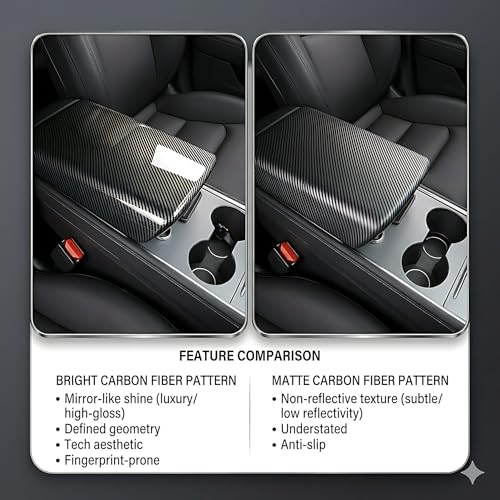 Tesla Model 3 / Y Arm Rest & Center Console Cover, Design for 2024-2026 Model 3 Refresh Highland & 2025 2026 Model Y Juniper, ABS Material Scratch Resistan (Matte Carbon Fiber Pattern) - color: Matte Carbon Fiber Pattern, size: M3 Highland & MY Juniper