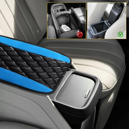 Car Center Console Cushion Pad, 12.6"×7.5" Waterproof Leather Armrest Seat Box Cover Protector, Soft Comfortable Anti-Scratch Arm Rest Console Pad for Most Cars Trucks SUVs (Black & Blue) - color: Black & Blue