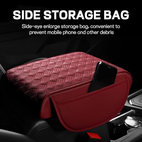 Car Armrest Cushion, 12.2"×8.3" Leather Auto Memory Foam Center Console Pad with Storage Pocket, Waterproof & Anti-Scratch Elbow Pillow Armrest Seat Box Protector, Universal Fit (Red) - color: Red