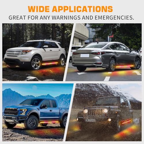 XRIDONSEN 2PCS 60 inch Amber Red Running Board Lights Strip 720 LED Emergency Strobe Lights Flashing Warning Safety Hazard Caution Side Light for Tow Plow Trucks Construction Vehicles SUV Car - color: Amber/Red