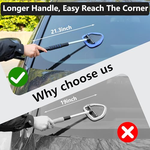Gven Windshield Cleaner Tool 21" Car Window Cleaner Inside Windshield Cleaning Wand Supplies Interior Glass Care Product Car Accessories with with Extendable Handle& Microfiber Pads