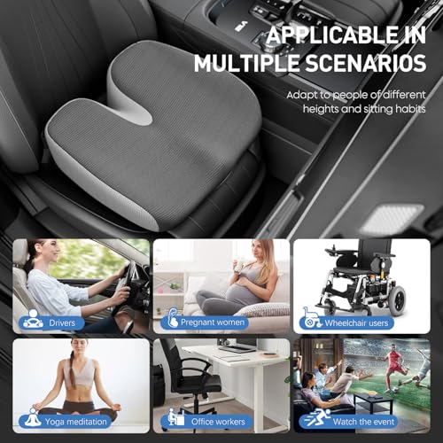 Adult Car Booster Seat Cushion - Memory Foam Car Seat Wedge Cushion - Coccyx Cushion for Tailbone Pain - Driver Seat 3 Inch Height Boost Cushion - for Cars, Trucks, Home & Office Chairs, Grey - color: Grey