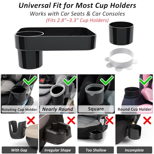 Car Seat Snack Tray for Kids, Mess-Free Square Travel Tray Cup Holder Snack Tray, Durable Car Food Tray for Toddlers, Universal Fit Kids Travel Road Trip Essentials (Black) - color: black