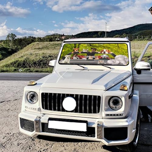 Dogs Car Windshield Sun Shade Umbrella Foldable Sunshade for Front Window Universal Accessory Blocks Uv Rays Keeps Car Cool - color: Dogs