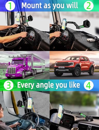 Truck Phone Holder Wireless Car Charger Mount, 15W Fast Charging Vacuum Phone Holder 14 Inch Long Arm Heavy Duty Pickup Windshield and Dashboard, Trucks Accessories for iPhone Samsung LG