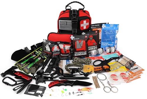 Survival First Aid Kit, 190 Pcs Survival Gear and Medical Supplies, Military IFAK EMT Molle Tactical Pouch for Outdoor, Camping, Hiking, Car, Vehicles and More - color: Red